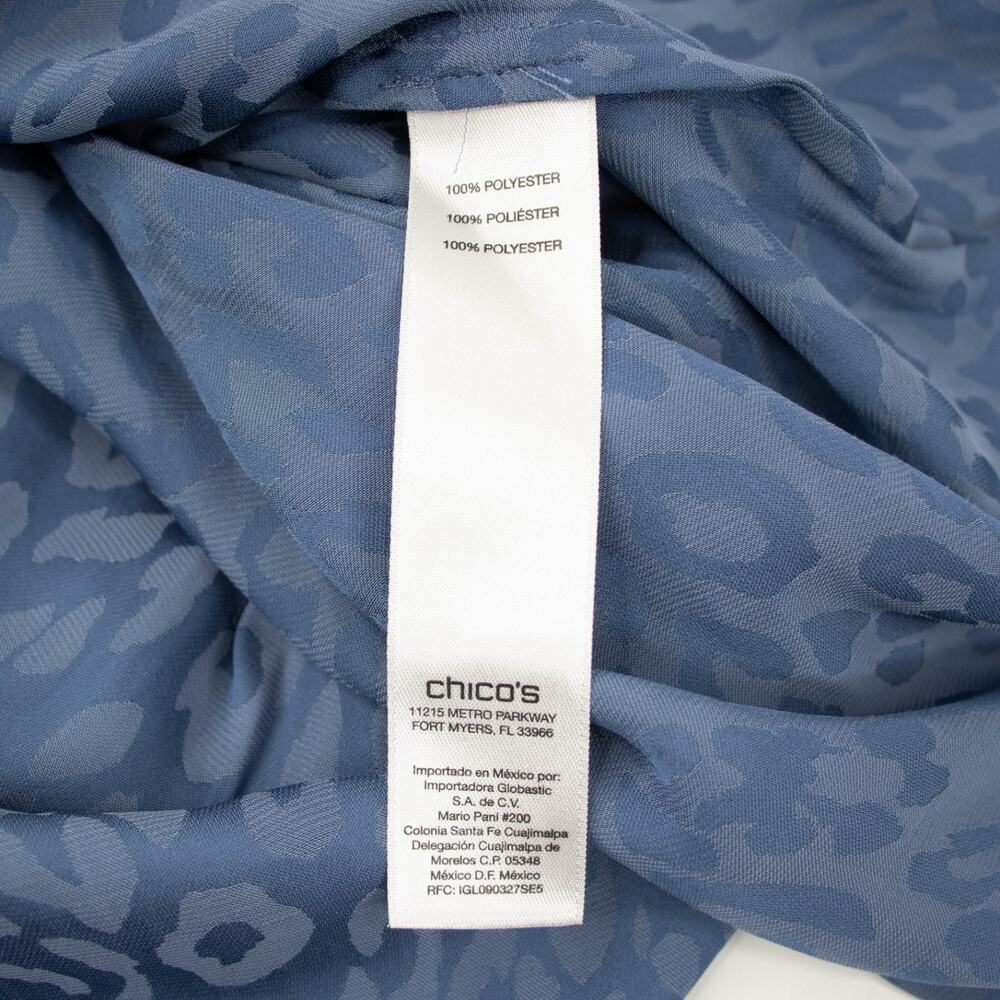 Chicos Size 4 US‎ 20 Blue Animal Print LS Tunic Blouse Top - Picture 9 of 9